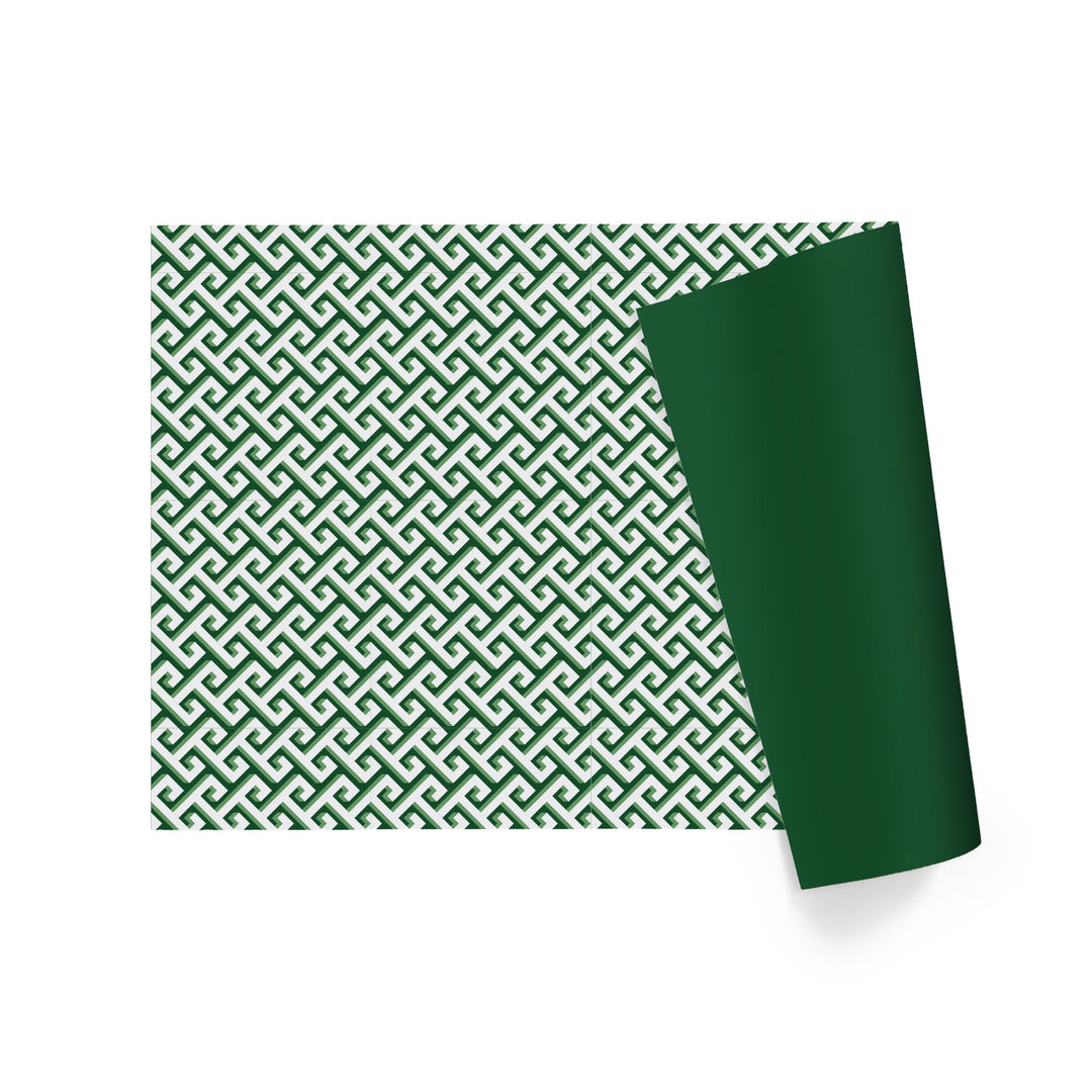 30" x 10' Reversible Holiday Wrapping Paper | Green and White Greek Key/Green Solid - LaRibbons and Crafts