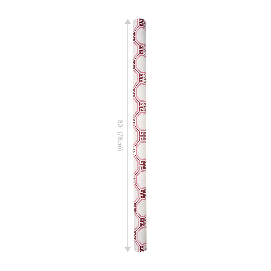 30" x 10' Reversible Holiday Wrapping Paper | Red and White Harlequin Greek Key/Red White Stripe