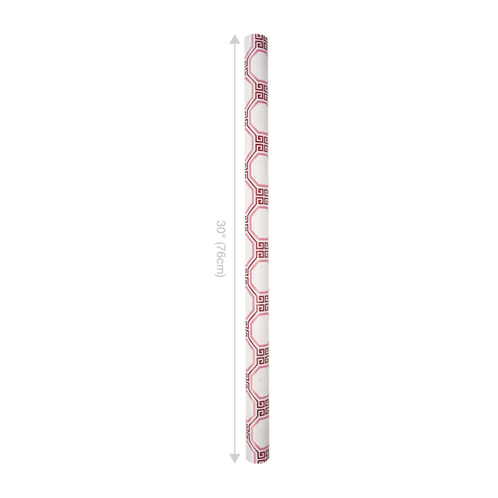 30" x 10' Reversible Holiday Wrapping Paper | Red and White Harlequin Greek Key/Red White Stripe