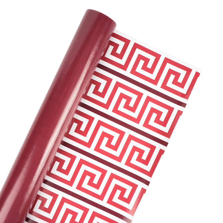 30" x 10' Reversible Holiday Wrapping Paper | Solid Red/Red and White Greek Key - LaRibbons and Crafts