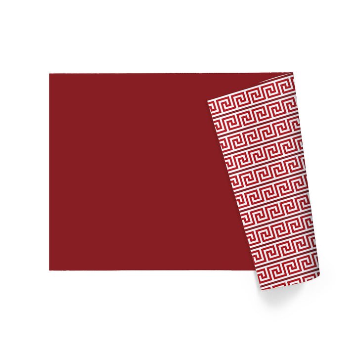 30" x 10' Reversible Holiday Wrapping Paper | Solid Red/Red and White Greek Key - LaRibbons and Crafts