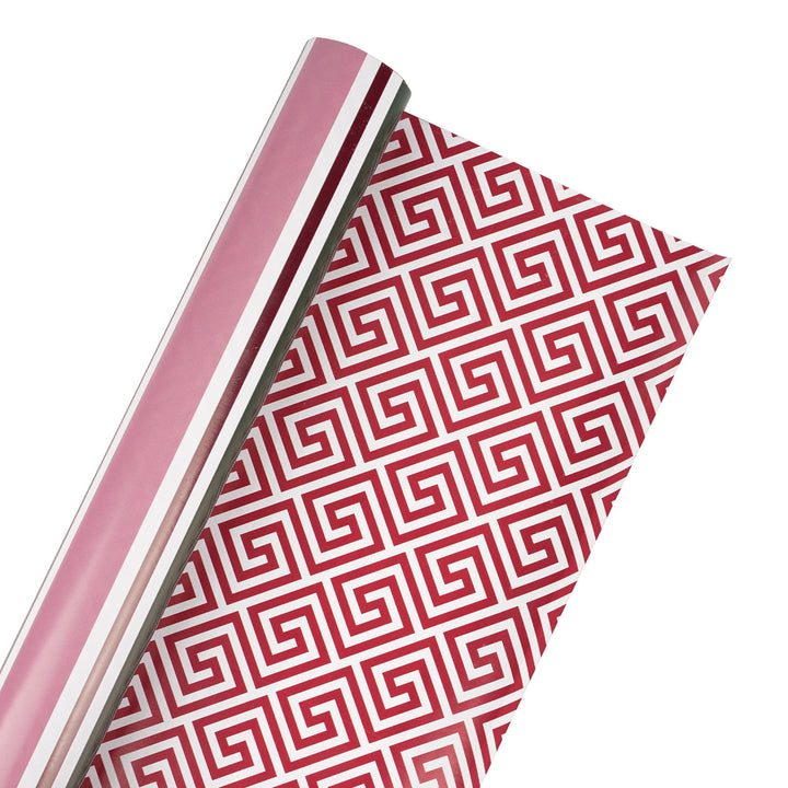 30" x 10' Reversible Holiday Wrapping Paper | Multi-Colored Stripe/Diagonal Greek Key - LaRibbons and Crafts
