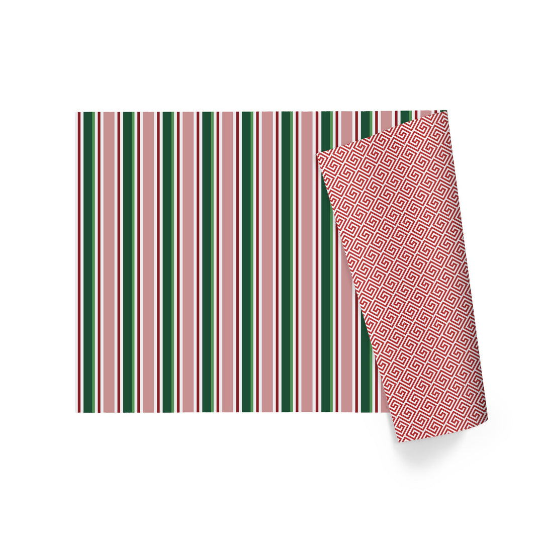30" x 10' Reversible Holiday Wrapping Paper | Multi-Colored Stripe/Diagonal Greek Key - LaRibbons and Crafts