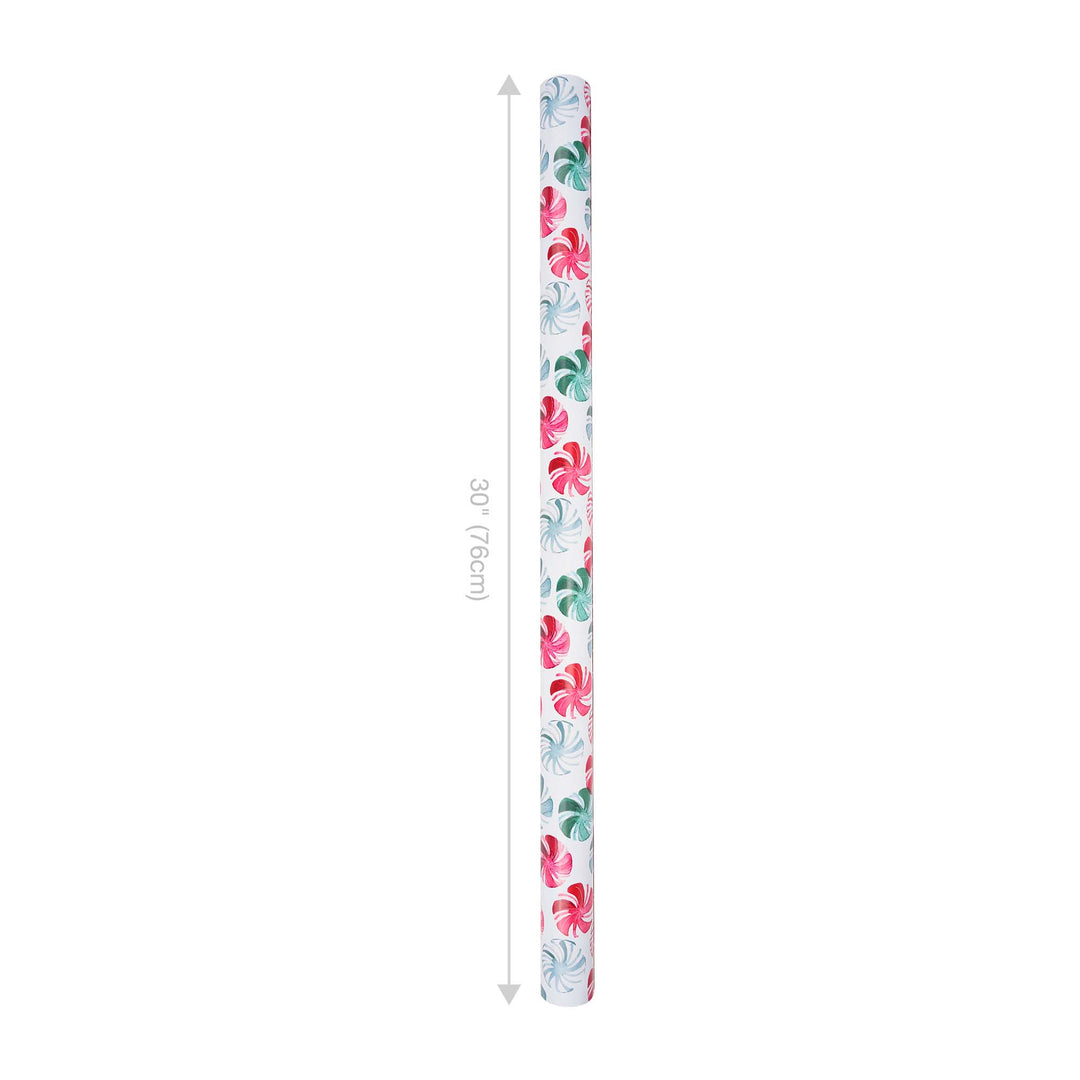 30" x 10' Reversible Holiday Wrapping Paper | Watercolor Peppermints/Merry Christmas on Red LaRibbons Wholesale