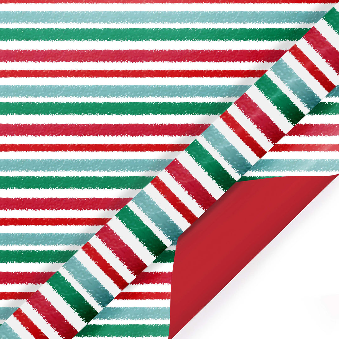 30" x 10' Reversible Holiday Wrapping Paper | Watercolor Stripes/Red Solid LaRibbons Wholesale