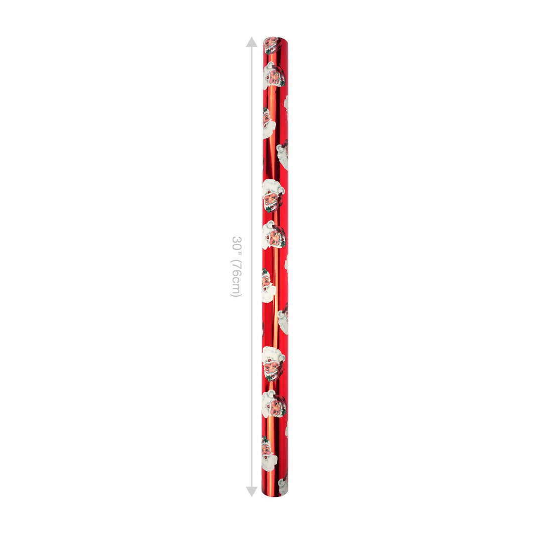 30" x 10' Reversible Metallic Holiday Wrapping Paper | Vintage Santa Faces/Red and White Diagonal Stripe LaRibbons Wholesale