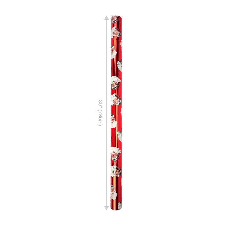 30" x 10' Reversible Metallic Holiday Wrapping Paper | Vintage Santa Faces/Red and White Diagonal Stripe LaRibbons Wholesale
