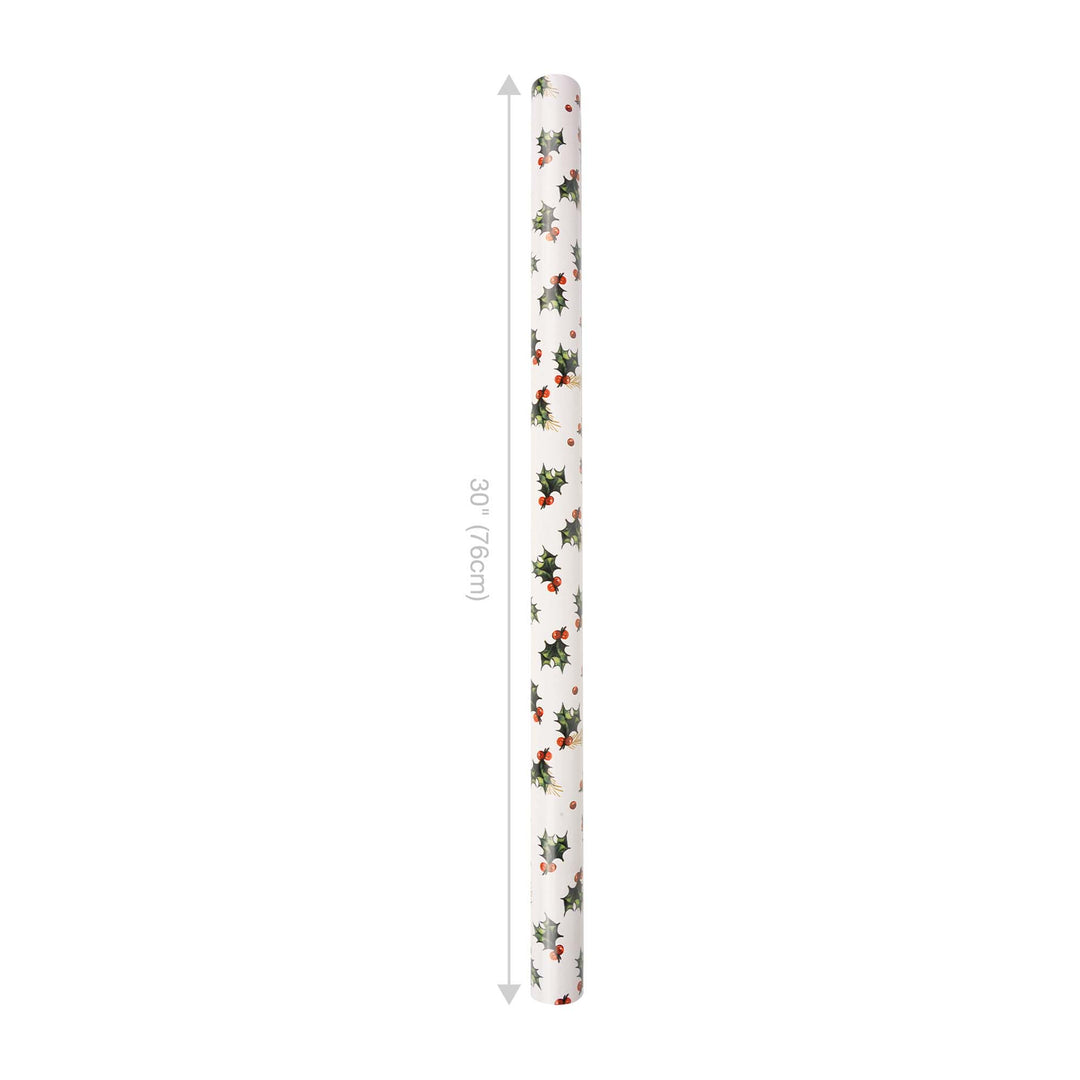 30" x 10' Reversible Holiday Wrapping Paper | Vintage Holly/Green Metallic Solids LaRibbons Wholesale