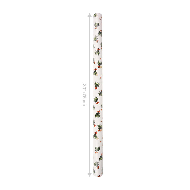 30" x 10' Reversible Holiday Wrapping Paper | Vintage Holly/Green Metallic Solids LaRibbons Wholesale