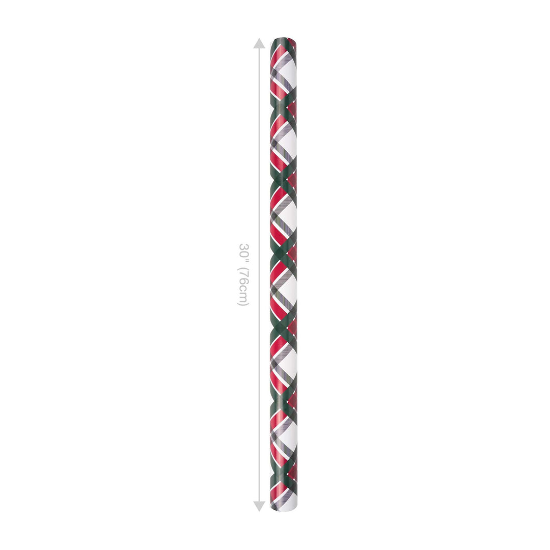 30" x 10' Reversible Holiday Wrapping Paper | Vintage Diagonal Plaid/Red Metallic LaRibbons Wholesale