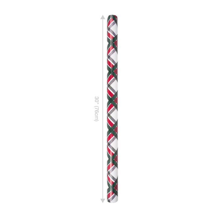 30" x 10' Reversible Holiday Wrapping Paper | Vintage Diagonal Plaid/Red Metallic LaRibbons Wholesale
