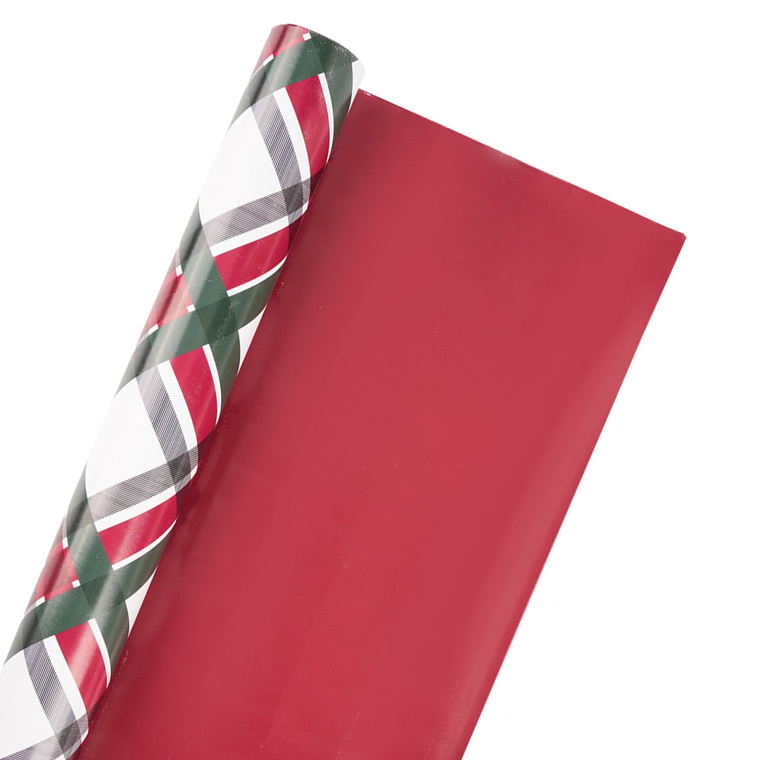 30" x 10' Reversible Holiday Wrapping Paper | Vintage Diagonal Plaid/Red Metallic LaRibbons Wholesale