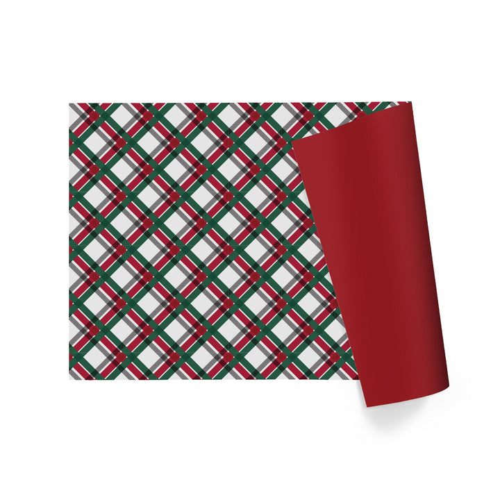 30" x 10' Reversible Holiday Wrapping Paper | Vintage Diagonal Plaid/Red Metallic LaRibbons Wholesale