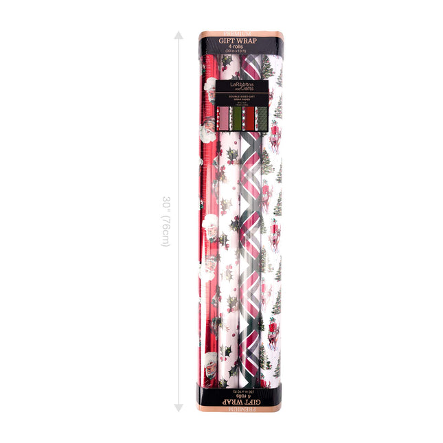 30" x 10' Wrapping Paper Bundle (4-pack) | Vintage Christmas LaRibbons Wholesale