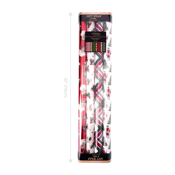 30" x 10' Wrapping Paper Bundle (4-pack) | Vintage Christmas LaRibbons Wholesale