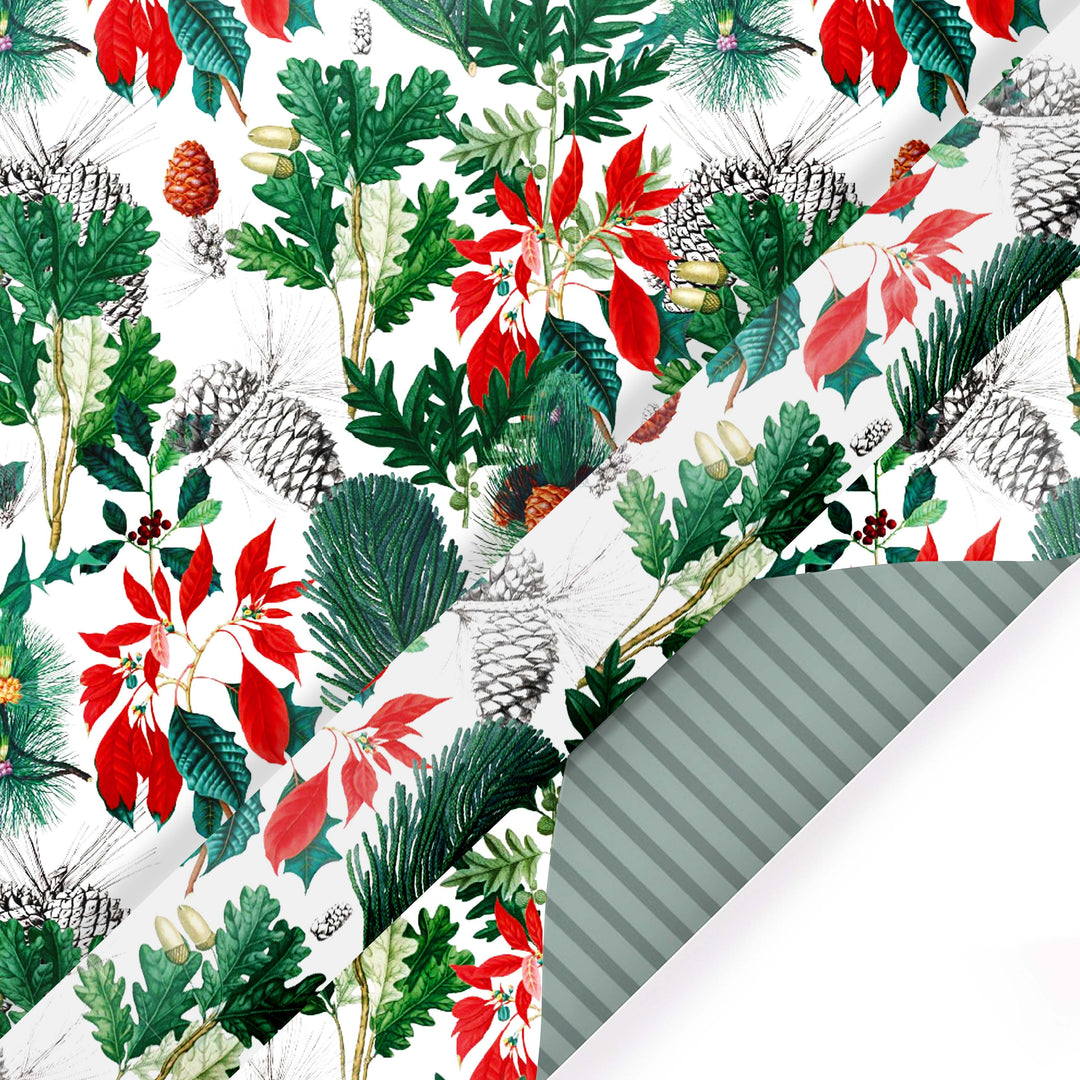 30" x 10' Reversible Holiday Wrapping Paper | Holiday Botanical/Green Tone on Tone Diagonal Stripe LaRibbons Wholesale