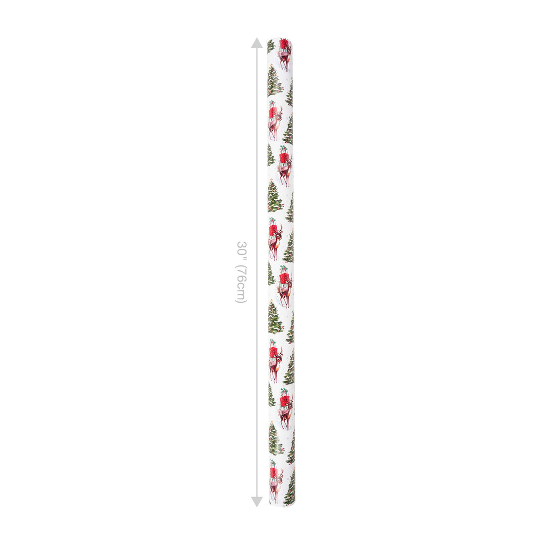 30" x 10' Reversible Holiday Wrapping Paper | Vintage Trees and Deer/Merry Christmas on Green LaRibbons Wholesale