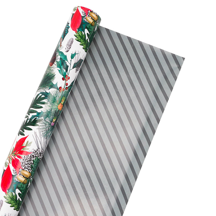 30" x 10' Reversible Holiday Wrapping Paper | Holiday Botanical/Green Tone on Tone Diagonal Stripe LaRibbons Wholesale