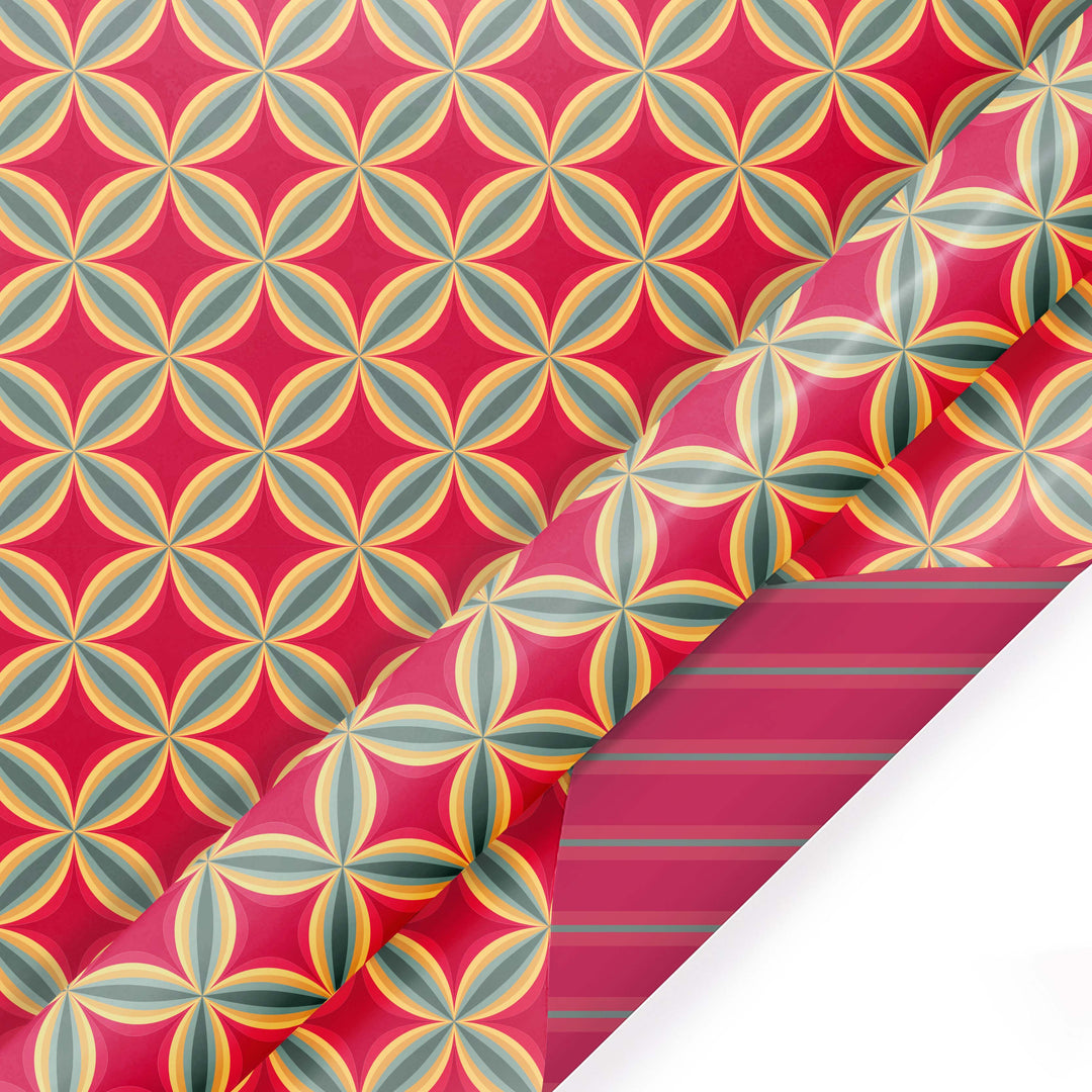 30" x 10' Reversible Holiday Wrapping Paper | Holiday Geometric/Red and Green Stripe LaRibbons Wholesale