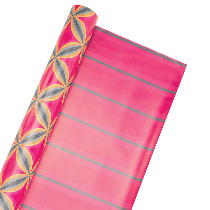30" x 10' Reversible Holiday Wrapping Paper | Holiday Geometric/Red and Green Stripe LaRibbons Wholesale