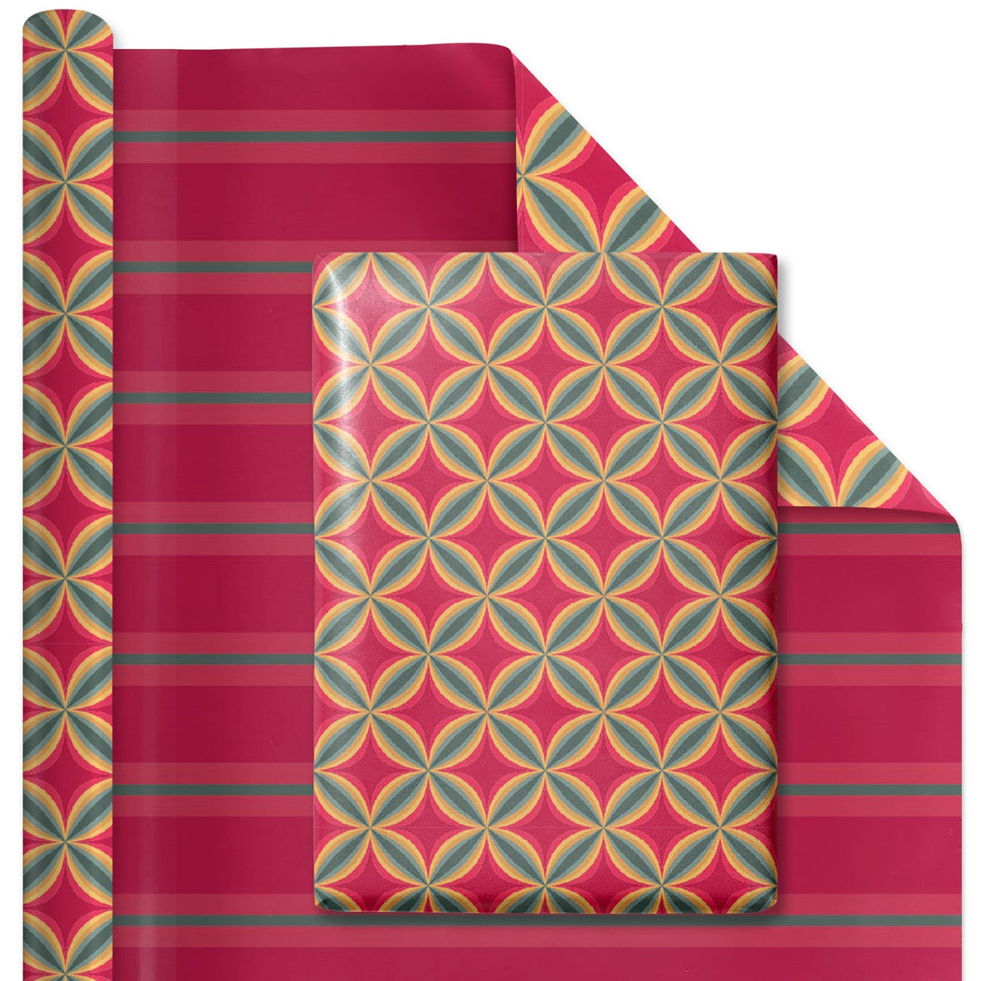 30" x 10' Reversible Holiday Wrapping Paper | Holiday Geometric/Red and Green Stripe LaRibbons Wholesale