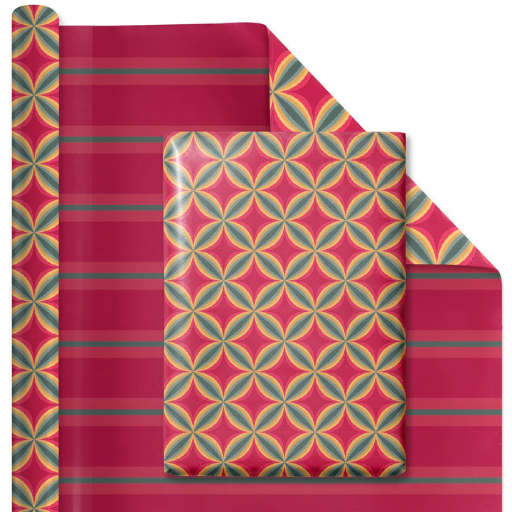 30" x 10' Reversible Holiday Wrapping Paper | Holiday Geometric/Red and Green Stripe LaRibbons Wholesale