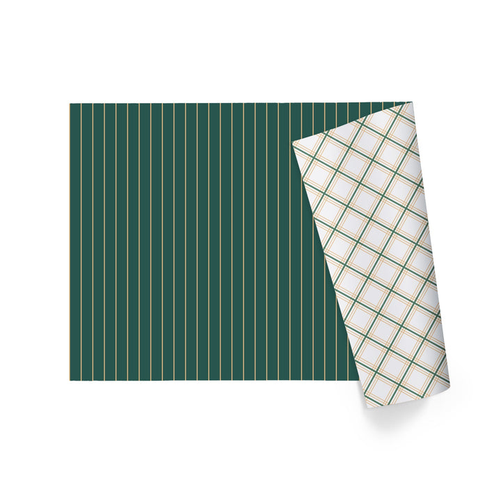 30" x 10' Reversible Holiday Wrapping Paper | Gold on Green Pinstripe/Green and Gold Bias Plaid LaRibbons Wholesale