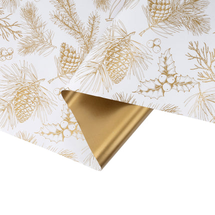 Folded reversible gold pinecone/flat gold wrapping paper: versatile for holiday presents.
