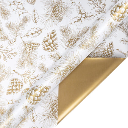 Reversible gold pinecone/flat gold wrapping paper: festive for holiday gift presentations.