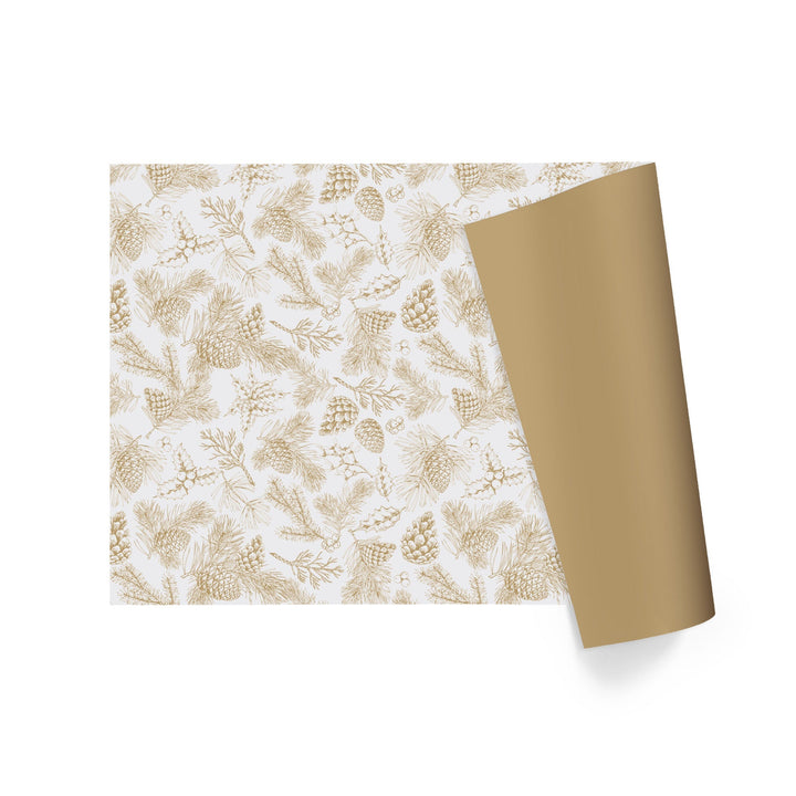 30" x 10' Reversible Holiday Wrapping Paper | Gold Pinecones on White/Flat Gold LaRibbons Wholesale