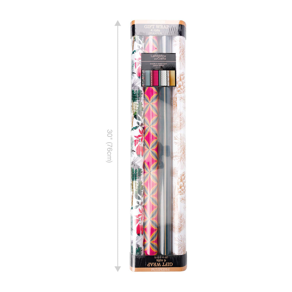 30" x 10' Wrapping Paper Bundle (4-pack) | Holiday Botanical LaRibbons Wholesale