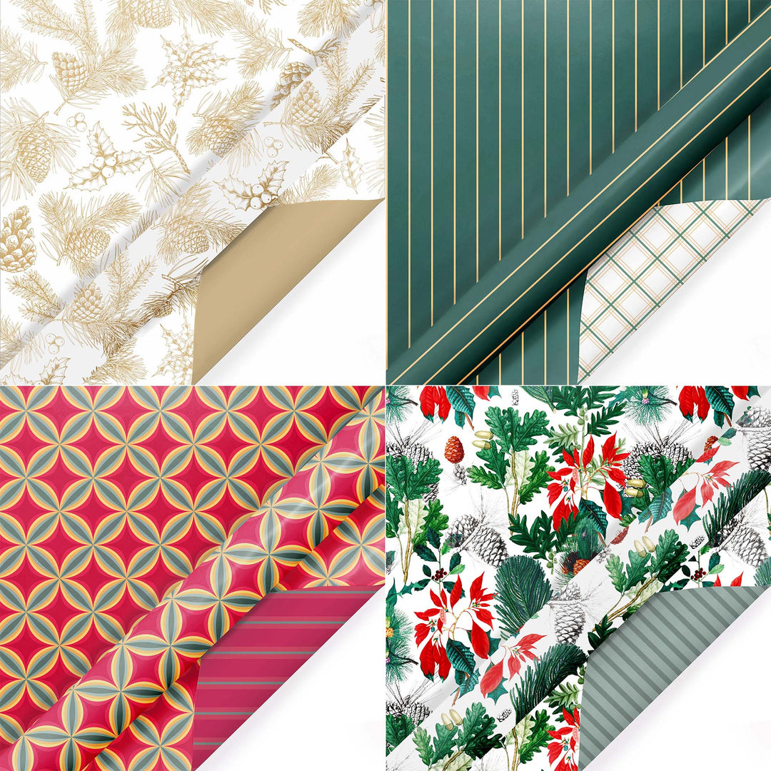 30" x 10' Wrapping Paper Bundle (4-pack) | Holiday Botanical LaRibbons Wholesale