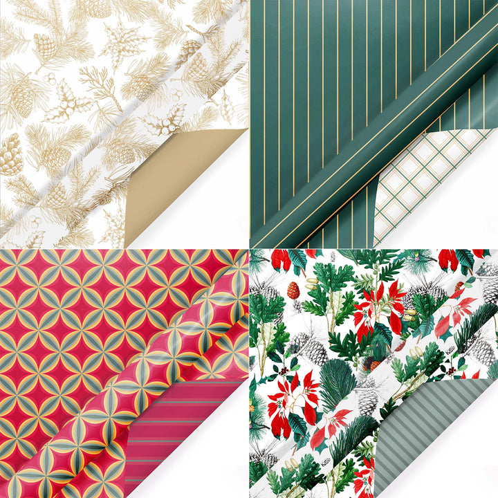 30" x 10' Wrapping Paper Bundle (4-pack) | Holiday Botanical LaRibbons Wholesale