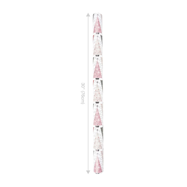 30" x 10' Double-sided Christmas wrap: mid-century modern tree print / retro stripe reverse