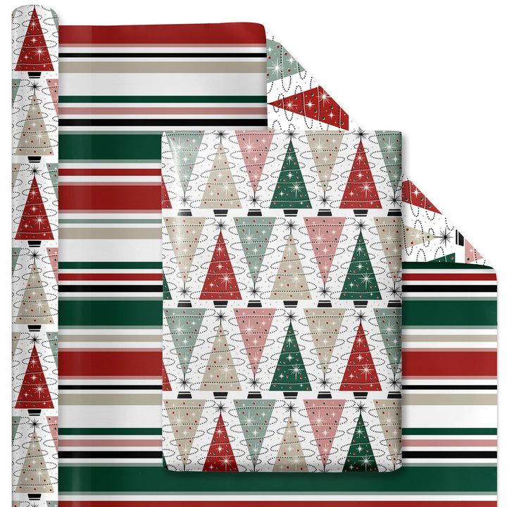30" x 10' Wrapping Paper | Retro Trees/Retro Multicolor Stripe LaRibbons Wholesale