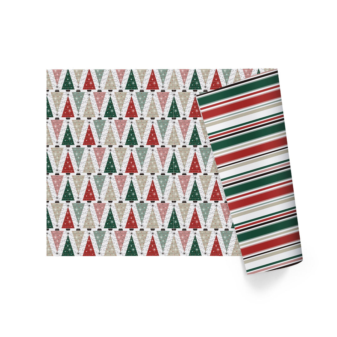30" x 10' Wrapping Paper | Retro Trees/Retro Multicolor Stripe LaRibbons Wholesale