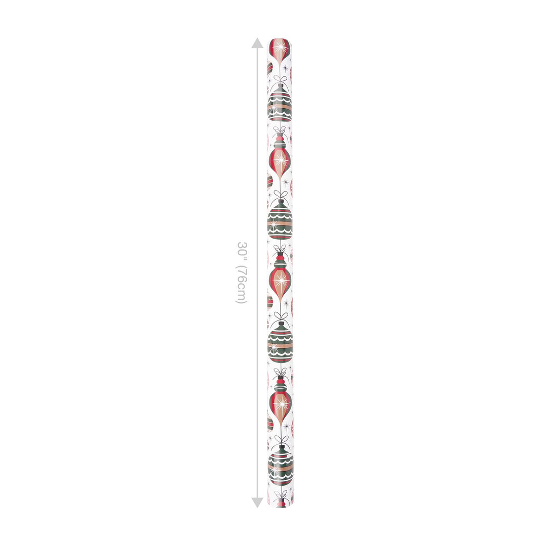30" x 10' Reversible Holiday Wrapping Paper | Retro Ornaments/Retro Snowflakes and Stars - LaRibbons and Crafts