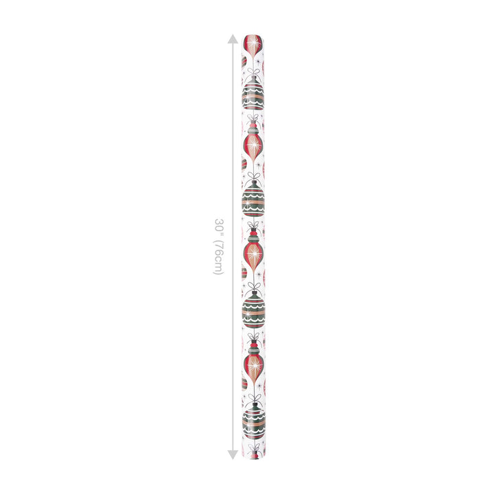 30" x 10' Reversible Holiday Wrapping Paper | Retro Ornaments/Retro Snowflakes and Stars - LaRibbons and Crafts
