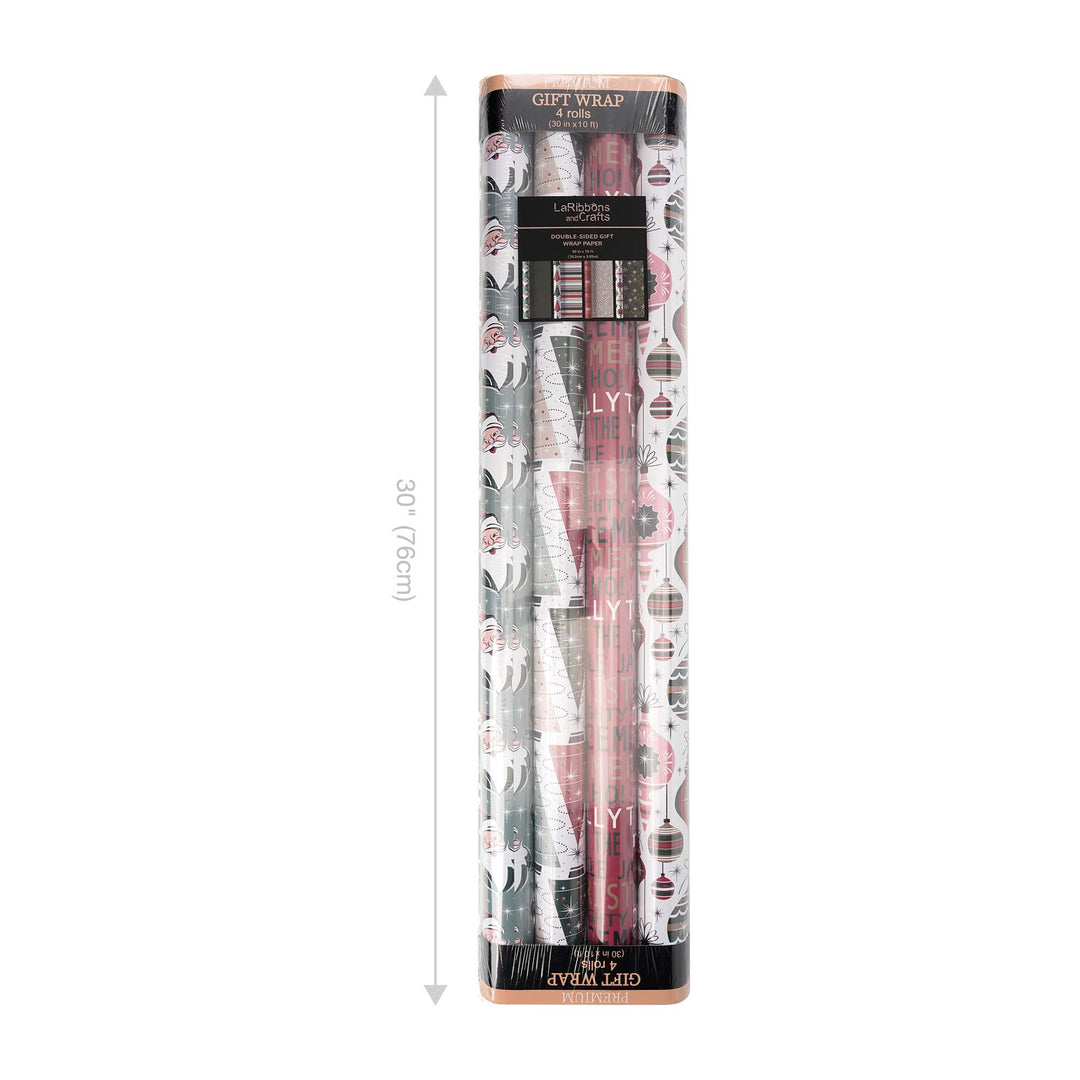 30" x 10' Wrapping Paper Bundle (4-pack) | Retro Santa Cheer LaRibbons Wholesale