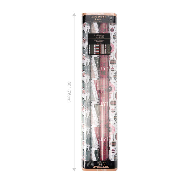 30" x 10' Wrapping Paper Bundle (4-pack) | Retro Santa Cheer LaRibbons Wholesale