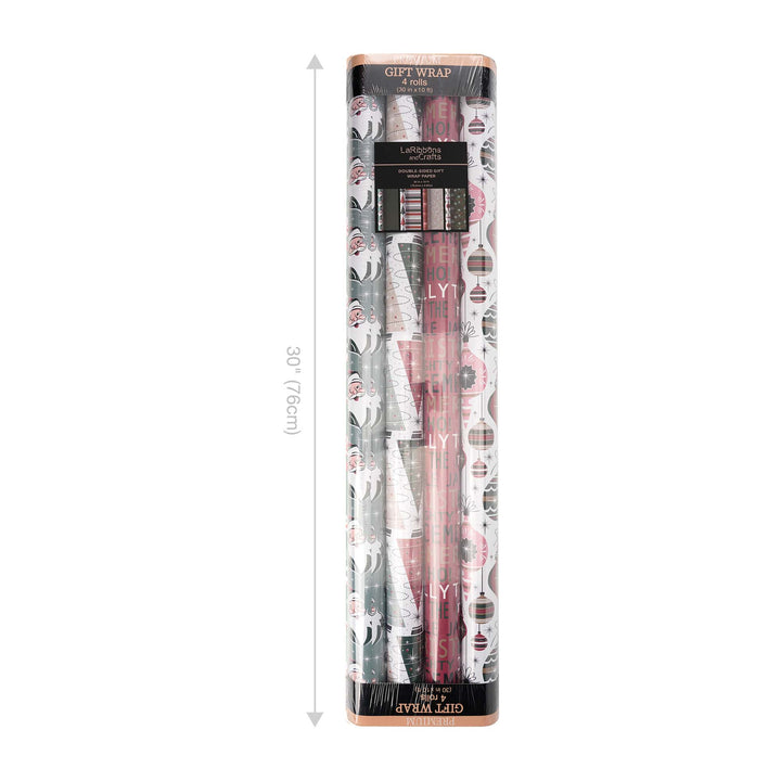 30" x 10' Wrapping Paper Bundle (4-pack) | Retro Santa Cheer LaRibbons Wholesale