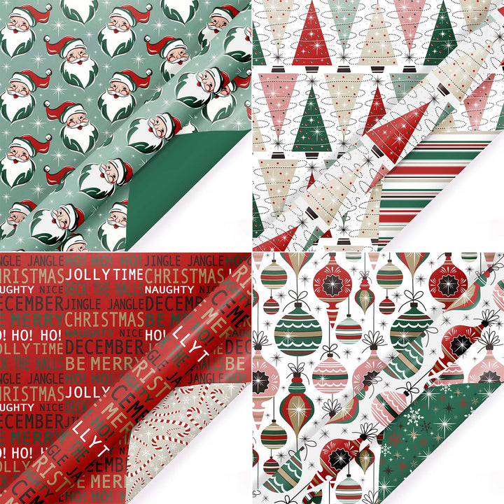 30" x 10' Wrapping Paper Bundle (4-pack) | Retro Santa Cheer LaRibbons Wholesale