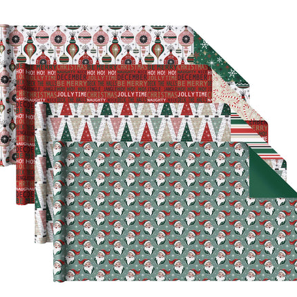 30" x 10' Wrapping Paper Bundle (4-pack) | Retro Santa Cheer LaRibbons Wholesale