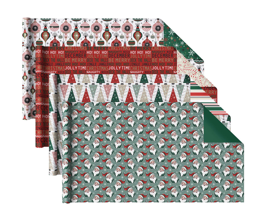 30" x 10' Wrapping Paper Bundle (4-pack) | Retro Santa Cheer LaRibbons Wholesale