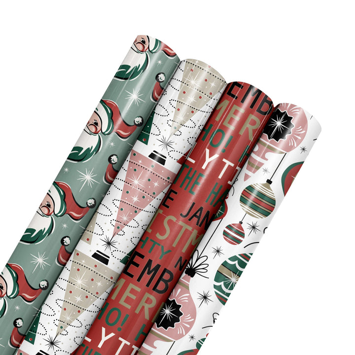 30" x 10' Wrapping Paper Bundle (4-pack) | Retro Santa Cheer LaRibbons Wholesale