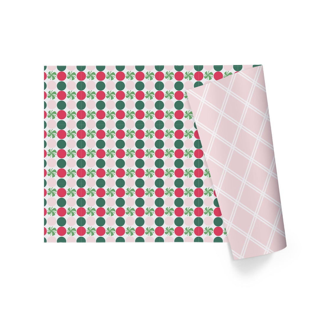 30" x 10' Reversible Holiday Wrapping Paper | Peppermint Dots/Pink and White Diagonal Plaid LaRibbons Wholesale