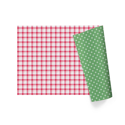 30" x 10' Reversible Holiday Wrapping Paper | Red and Pink Checkered Plaid/Mint Green with Baby Snowflake LaRibbons Wholesale
