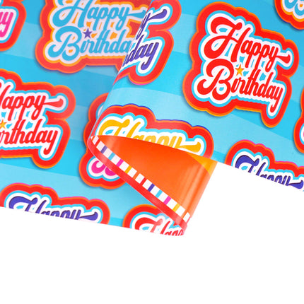 30" x 10' Reversible Holiday Wrapping Paper | Bubble Font Happy Birthday/Patterned Stripes LaRibbons Wholesale