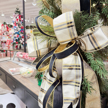 2 1/2" Wired Ribbon | Ivory/Black/Gold Plaid | 10 Yard Roll LaRibbons and Crafts