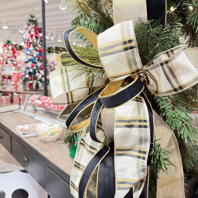 2 1/2" Wired Ribbon | Ivory/Black/Gold Plaid | 10 Yard Roll LaRibbons and Crafts